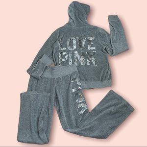 Pink Victoria Secret Sweat Suite Size M Jacket Size XS Bottom